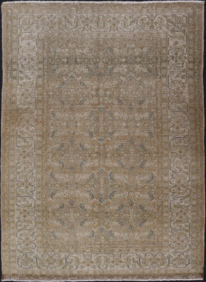 Antique Persian Tabriz Rug in Wool with Floral Design in Blue, Tan, Taupe, Cream. Keivan Woven Arts / rug X23 - 0604, country of origin / type: Iran / Tabriz, circa 1930s. Measures: 4'10 x 7'0 This Tabriz rug features a intricate and detailed bord... - Keivan Woven ArtsX23 - 0604 - 24492Rug