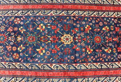 Antique Caucasian Seychour Runner in Medium Blue Background and Rich Colors. Keivan Woven Arts / rug X23 - 0607 - 123, country of origin / type: Azerbaijan /Seychour , circa late - 19th century. Measures: 4'0 x 10'9 Antique Seychour rugs are p... - Keivan Woven ArtsX23 - 0607 - 123 - 24504Rug