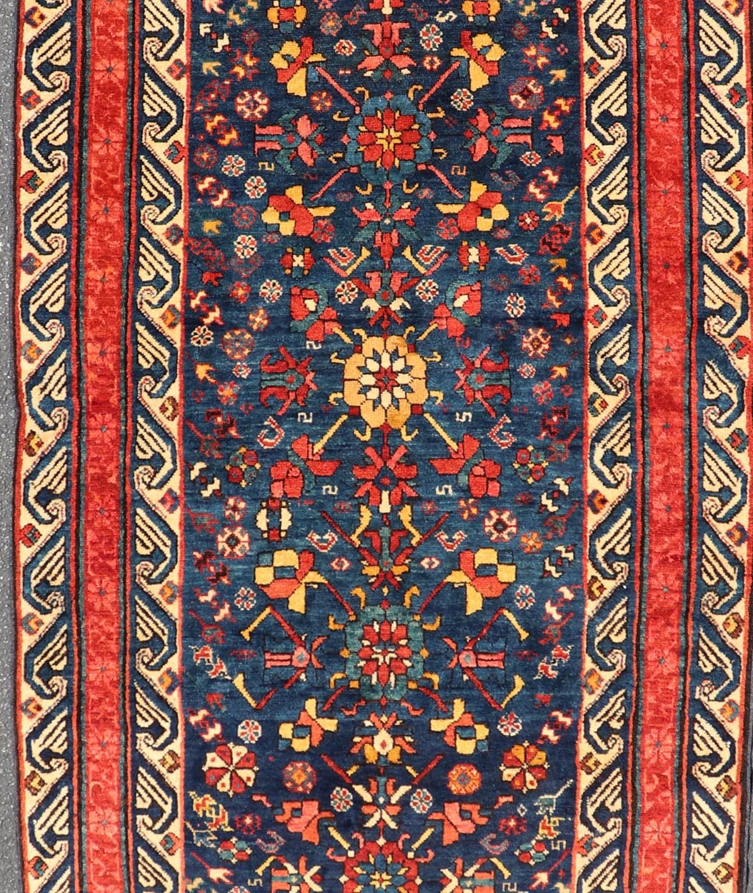 Antique Caucasian Seychour Runner in Medium Blue Background and Rich Colors. Keivan Woven Arts / rug X23 - 0607 - 123, country of origin / type: Azerbaijan /Seychour , circa late - 19th century. Measures: 4'0 x 10'9 Antique Seychour rugs are p... - Keivan Woven ArtsX23 - 0607 - 123 - 24504Rug