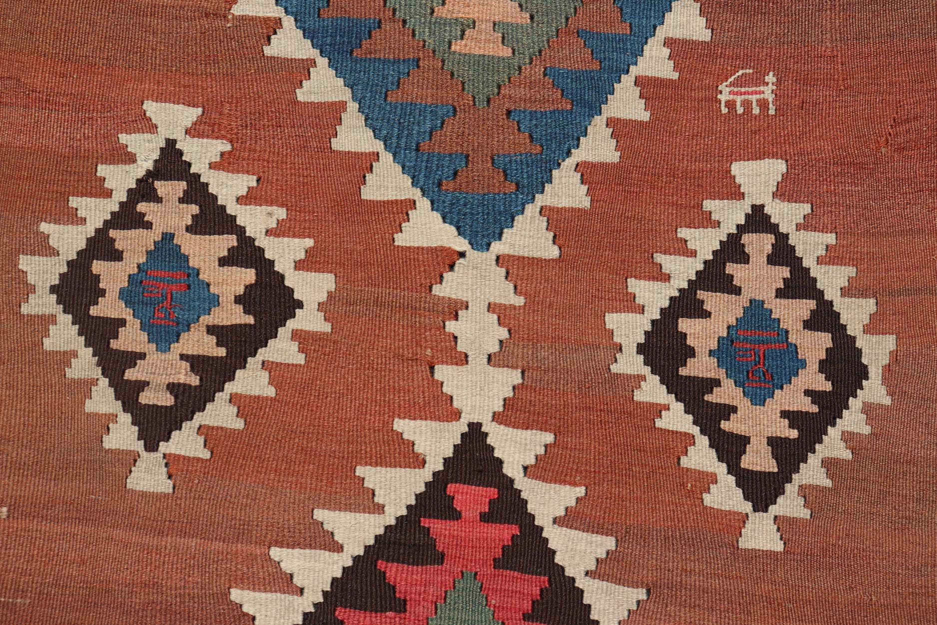 Antique Persian Kurdish Kilim Gallery Runner with Geometric Medallion Design. Keivan Woven Arts / rug X23 - 0610 - 1876, country of origin / type: Iran / Kilim, circa 1910 Measures: 4'11 x 14'3 Featuring an all - over geometric diamond medalli... - Keivan Woven ArtsX23 - 0610 - 1876 - 24511Rug