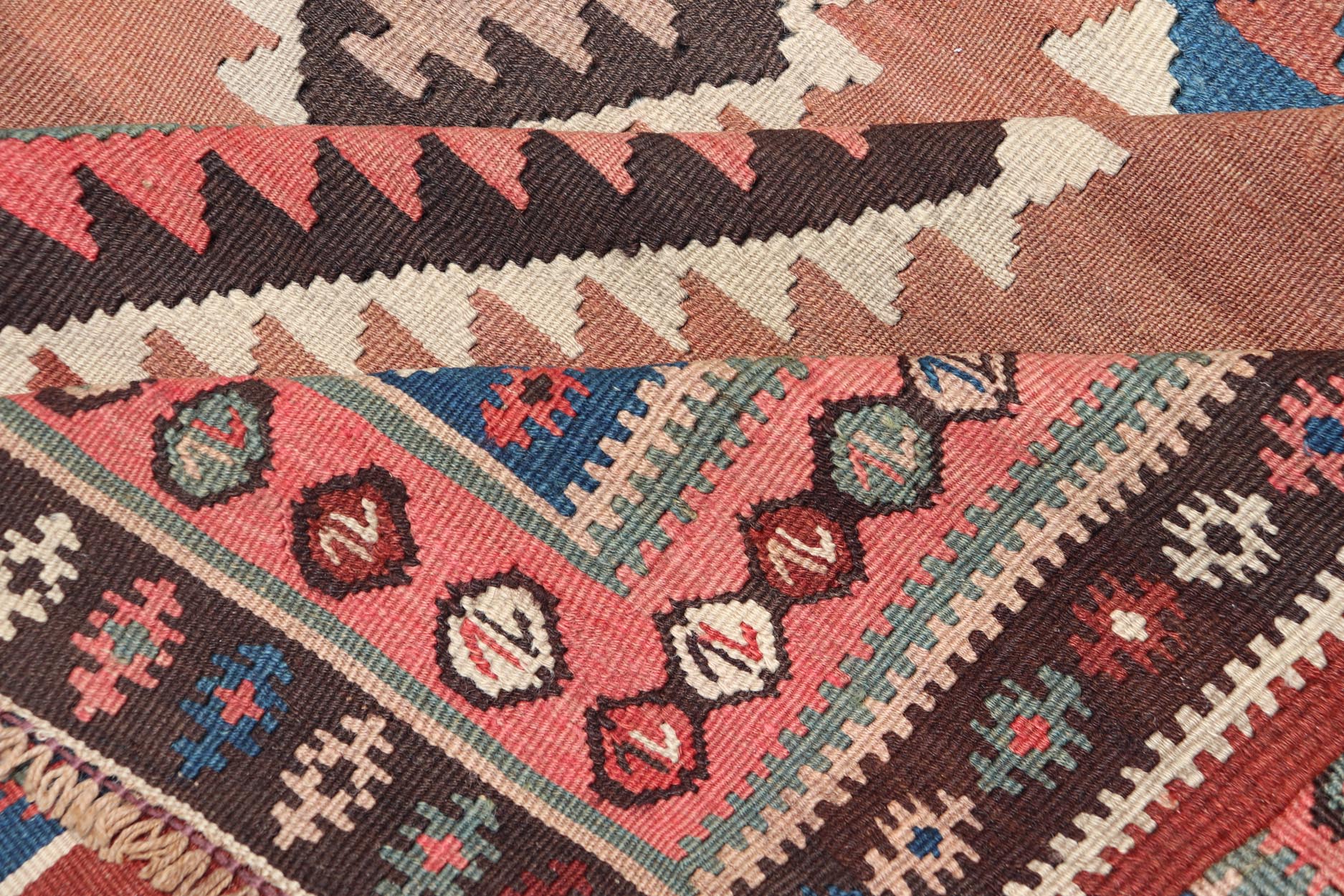 Antique Persian Kurdish Kilim Gallery Runner with Geometric Medallion Design. Keivan Woven Arts / rug X23 - 0610 - 1876, country of origin / type: Iran / Kilim, circa 1910 Measures: 4'11 x 14'3 Featuring an all - over geometric diamond medalli... - Keivan Woven ArtsX23 - 0610 - 1876 - 24511Rug