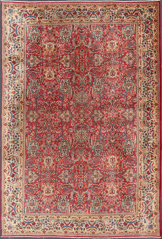 Large Colorful Vintage Tabriz Rug in All - Over Floral Design in Red Background & Ivory. Large Tabriz Vintage Rug in All - Over Floral Design On A Red Field with Multi Colors. Keivan Woven Arts / rug X23 - 0611 - 443, country of origin / type: Iran / T... - Keivan Woven ArtsX23 - 0611 - 443 - 24517Rug