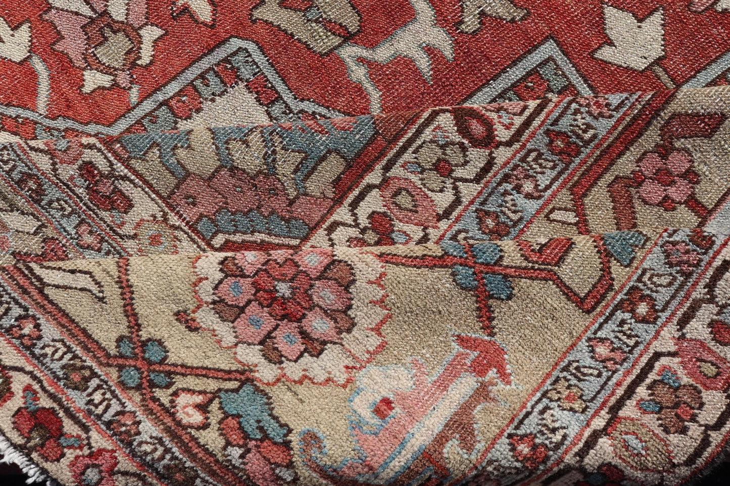 Large Antique Persian Serapi With Geometric Medallion Design With Red and Tan. Keivan Woven Arts / Rug / X23 - 0705 / country of origin / type: Iran /Serapi, circa 1890's. Measures: 11'8 x 18'8 Made in the late 19th century, this charming Serapi ... - Keivan Woven ArtsX23 - 0705 - 2714Rug