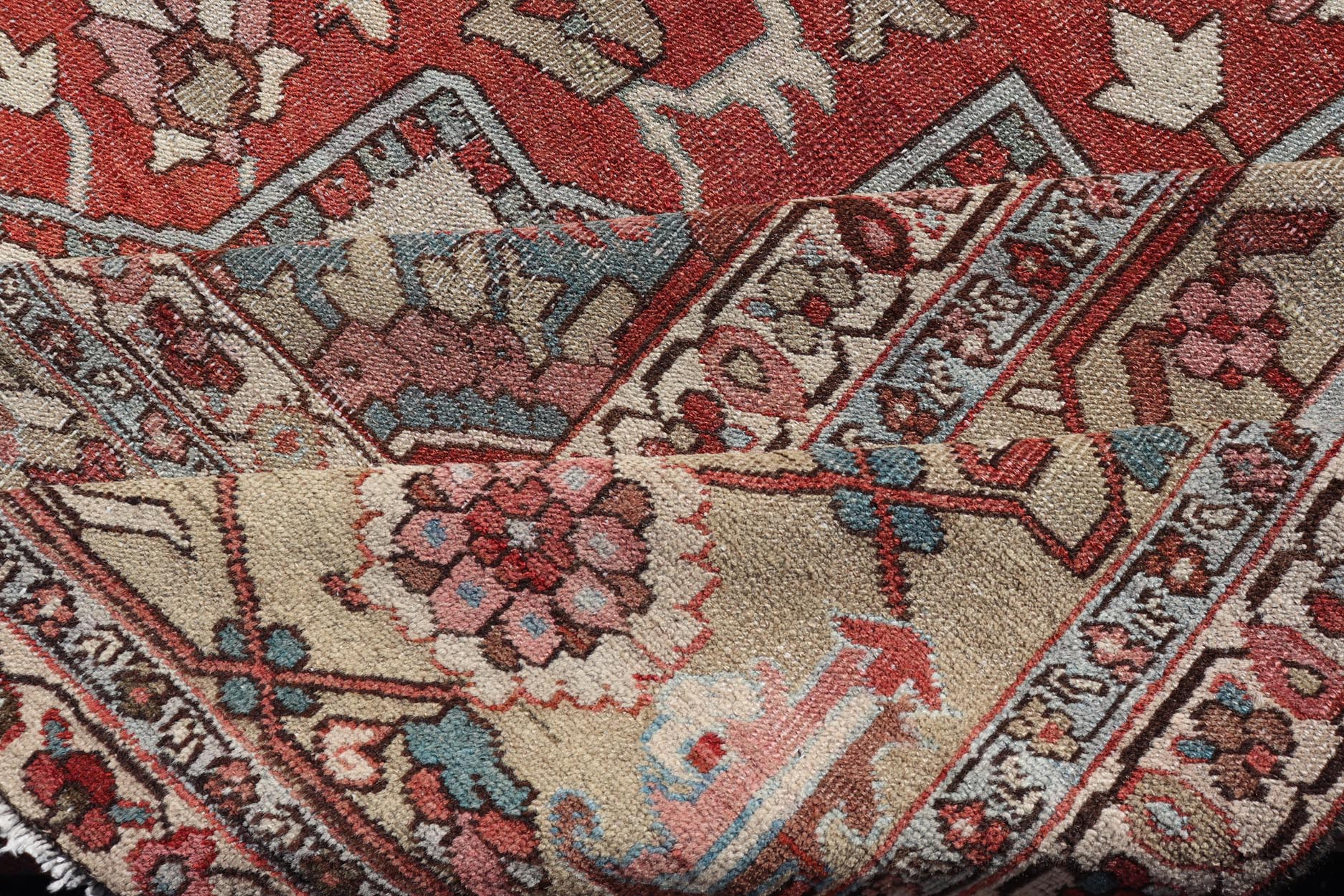 Large Antique Persian Serapi With Geometric Medallion Design With Red and Tan. Keivan Woven Arts / Rug / X23 - 0705 / country of origin / type: Iran /Serapi, circa 1890's. Measures: 11'8 x 18'8 Made in the late 19th century, this charming Serapi ... - Keivan Woven ArtsX23 - 0705 - 2714Rug