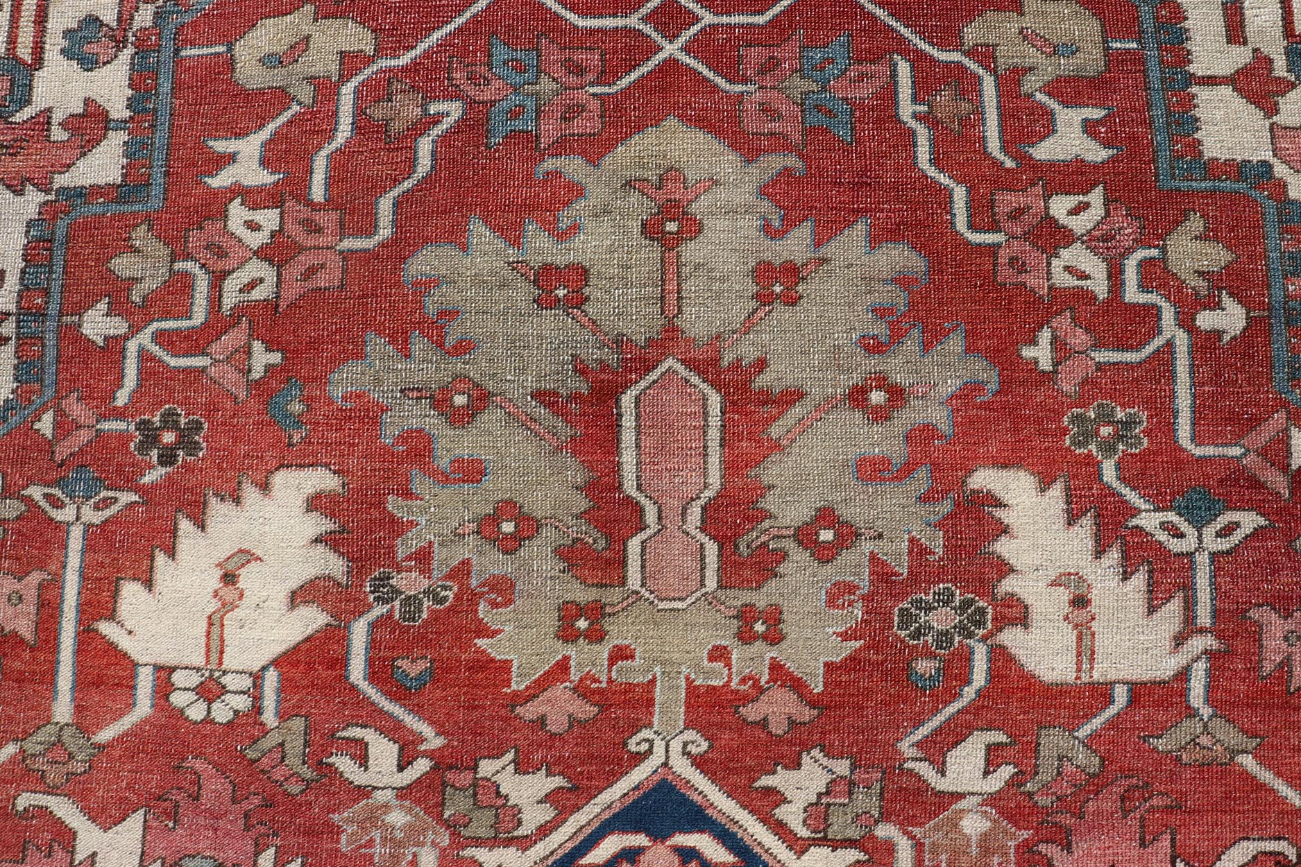 Large Antique Persian Serapi With Geometric Medallion Design With Red and Tan. Keivan Woven Arts / Rug / X23 - 0705 / country of origin / type: Iran /Serapi, circa 1890's. Measures: 11'8 x 18'8 Made in the late 19th century, this charming Serapi ... - Keivan Woven ArtsX23 - 0705 - 2714Rug