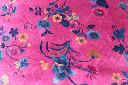 Magenta Background Chinese Art Deco Rug with Large Vining Flowers and Leaves. Keivan Woven Arts / rug X23 - 0802, country of origin / type: China / Art Deco, circa 1920. Measures: 12'0 x 14'8 Alive with color, this beautiful antique Art Deco Chine... - Keivan Woven ArtsX23 - 0802 - 24964Rug