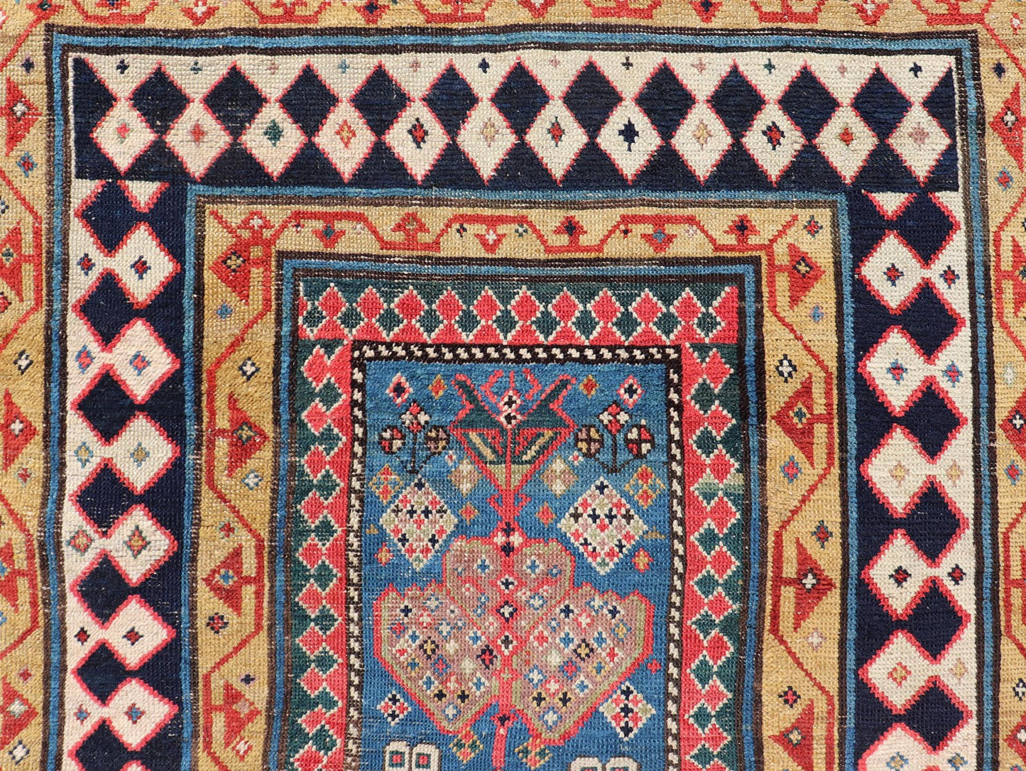 Antique Caucasian Shirvan Rug with Tribal Design and Motifs in Vivid Colors. Keivan Woven Arts / rug X23 - 0810 - 55, country of origin / type: Caucasus / Shirvan, circa 1875. Measures: 3'9 x 7'10 A finely woven Shirvan Caucasian rug. The field desi... - Keivan Woven ArtsX23 - 0810 - 55 - 24849Rug