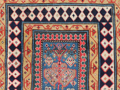 Antique Caucasian Shirvan Rug with Tribal Design and Motifs in Vivid Colors. Keivan Woven Arts / rug X23 - 0810 - 55, country of origin / type: Caucasus / Shirvan, circa 1875. Measures: 3'9 x 7'10 A finely woven Shirvan Caucasian rug. The field desi... - Keivan Woven ArtsX23 - 0810 - 55 - 24849Rug