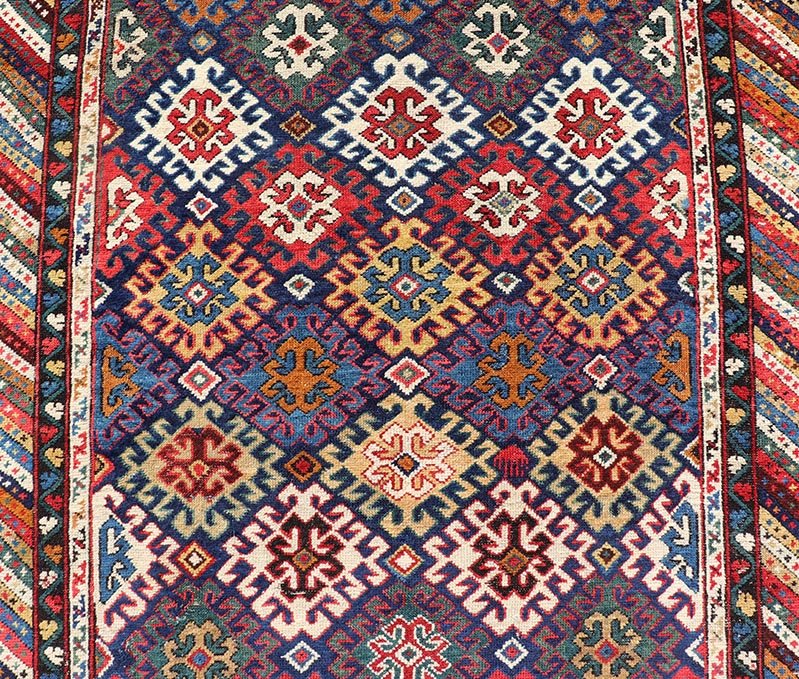 Antique Caucasian Kuba Gallery Runner with Tribal Design and All - Over Motifs. Keivan Woven Arts / rug X23 - 0811 - 79, country of origin / type: Caucasus / Shirvan, circa 1890. Measures: 4'0 x 10'6 The field design of this antique Caucasian Kuba ga... - Keivan Woven ArtsX23 - 0811 - 79 - 24855