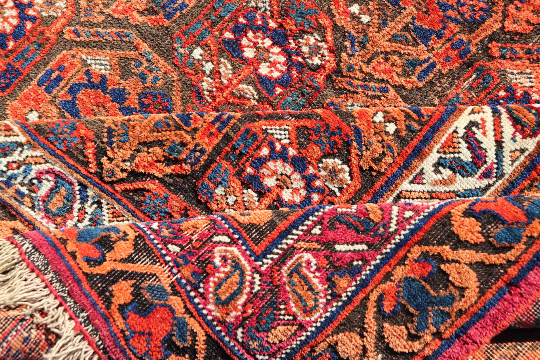 Fine Persian Antique Afshar Rug in Orange and Copper Background & Multi Colors. Keivan Woven Arts/ Rug/X23 - 0812 - 93, Antique Afshar Early 20th Century. Measures: 4'2 x 5'2 Unique Botanical, rich symbolism, and fine intricacy contribute to the ma... - Keivan Woven ArtsX23 - 0812 - 93 - 24813