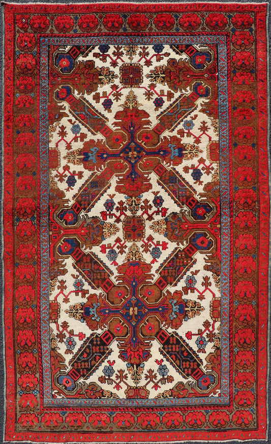 19th Century Medallion Antique Caucasian Seychour Rug In Red, Blue, and Ivory. Keivan Woven Arts / rug X23 - 0814 - 98, country of origin / type: Caucus / Seychour, circa 1890. Measures: 4'0 x 6'10 Seychour rugs are known for their heavily tribal de... - Keivan Woven ArtsX23 - 0814 - 98 - 24709Rugs