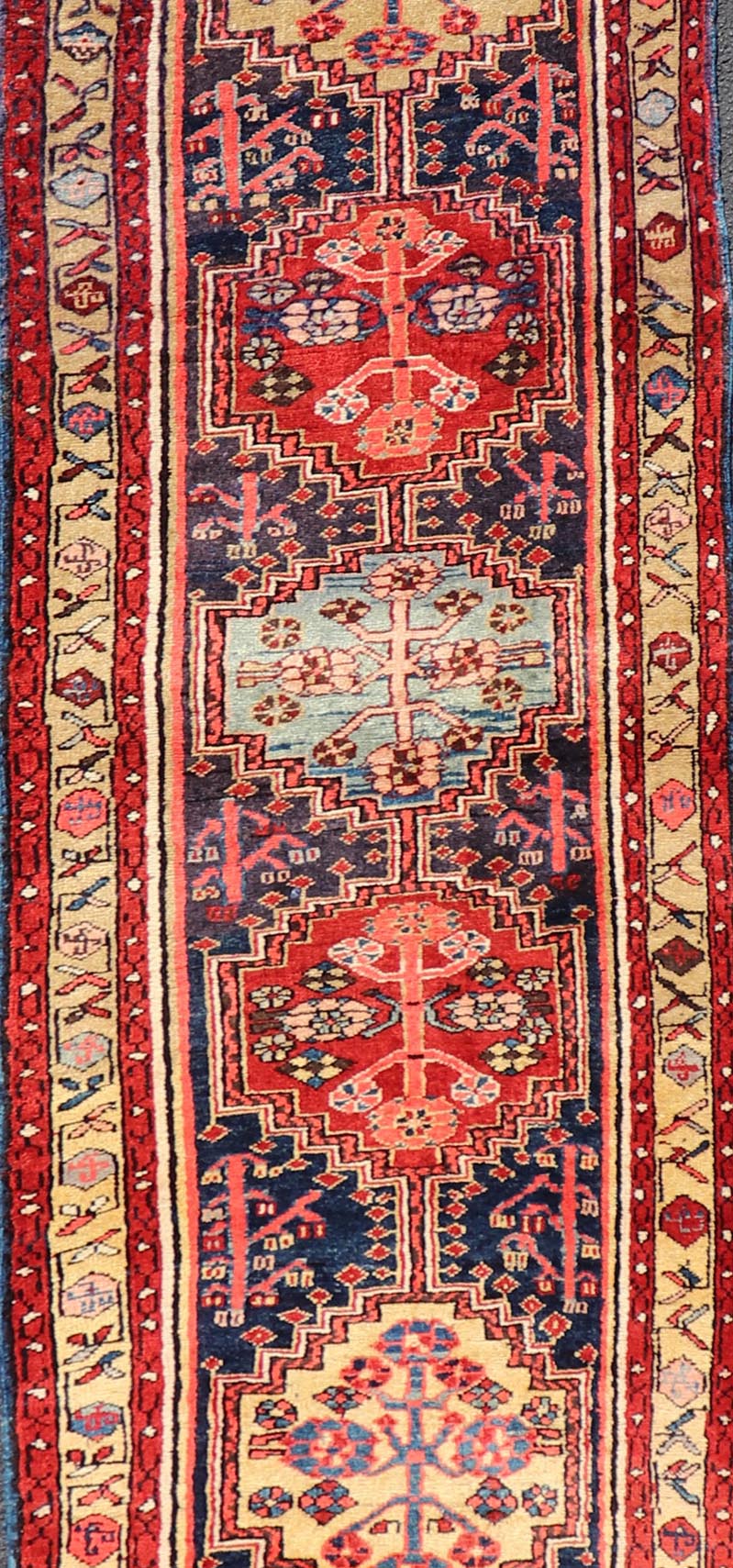 Long Antique Persian Heriz Runner with All - Over Sub - Geometric Medallion Design. Keivan Woven Arts / rug X23 - 0818 - 398, country of origin / type: Persian / Heriz, circa Early - 20th Century. Measures: 2'8 x 14'8 This Antique Persian Heriz runner fea... - Keivan Woven ArtsX23 - 0818 - 398 - 24874Rug