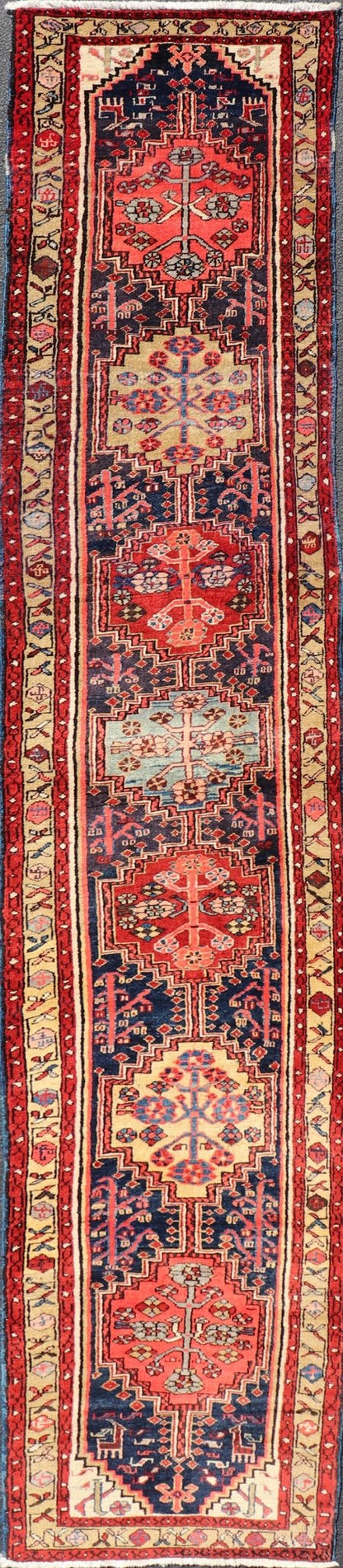 Long Antique Persian Heriz Runner with All - Over Sub - Geometric Medallion Design. Keivan Woven Arts / rug X23 - 0818 - 398, country of origin / type: Persian / Heriz, circa Early - 20th Century. Measures: 2'8 x 14'8 This Antique Persian Heriz runner fea... - Keivan Woven ArtsX23 - 0818 - 398 - 24874Rug