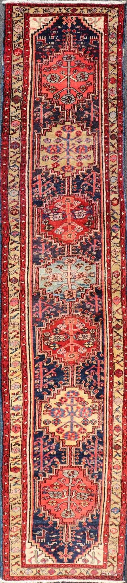 Long Antique Persian Heriz Runner with All - Over Sub - Geometric Medallion Design. Keivan Woven Arts / rug X23 - 0818 - 398, country of origin / type: Persian / Heriz, circa Early - 20th Century. Measures: 2'8 x 14'8 This Antique Persian Heriz runner fea... - Keivan Woven ArtsX23 - 0818 - 398 - 24874Rug