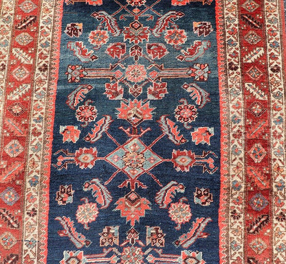 Antique Persian Bidjar Runner with Small Floral Motifs in Blue, Red, and Ivory. Keivan Woven Arts / rug /X23 - 0819 - 399, country of origin / type: Iran / Bidjar, circa 1900 Measures: 3'6 x 10'0 This antique Persian Bidjar wide runner features a be... - Keivan Woven ArtsX23 - 0819 - 399 - 24880Rug