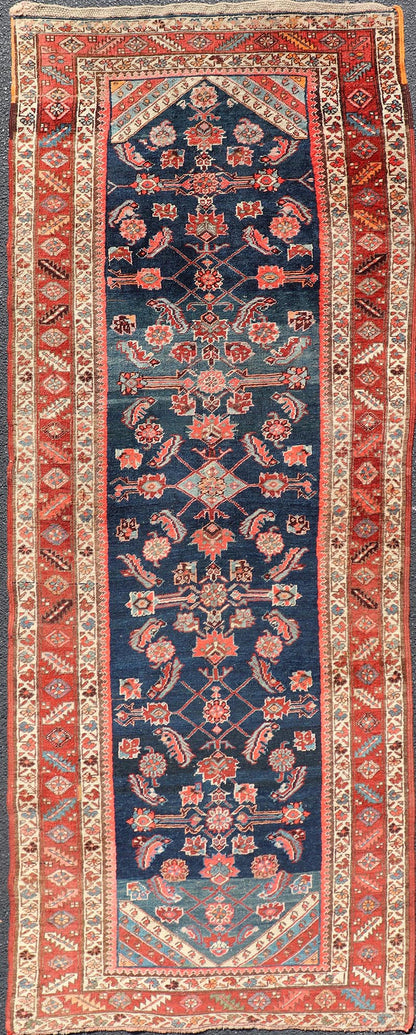 Antique Persian Bidjar Runner with Small Floral Motifs in Blue, Red, and Ivory. Keivan Woven Arts / rug /X23 - 0819 - 399, country of origin / type: Iran / Bidjar, circa 1900 Measures: 3'6 x 10'0 This antique Persian Bidjar wide runner features a be... - Keivan Woven ArtsX23 - 0819 - 399 - 24880Rug