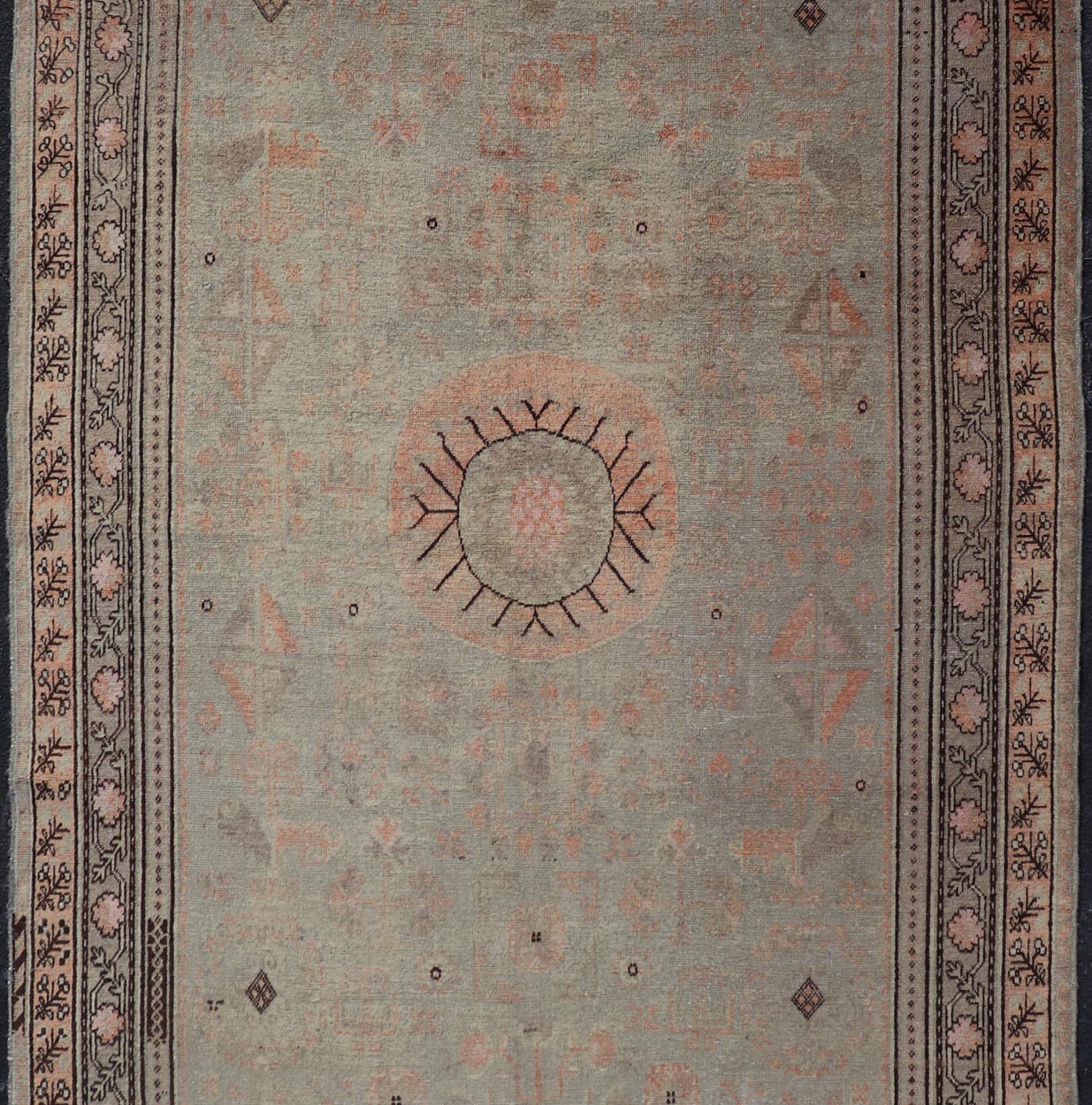 Exquisite Antique Khotan Rug with Intricate All - Over Sub - Geometric Floral Design. Keivan Woven Arts / rug X23 - 0820 - 424, country of origin / type: Turkestan / Khotan, circa early - 20th Century. Measures: 6'4 x 11'7 This Central Asian Khotan rug is... - Keivan Woven ArtsX23 - 0820 - 424 - 24886Rug