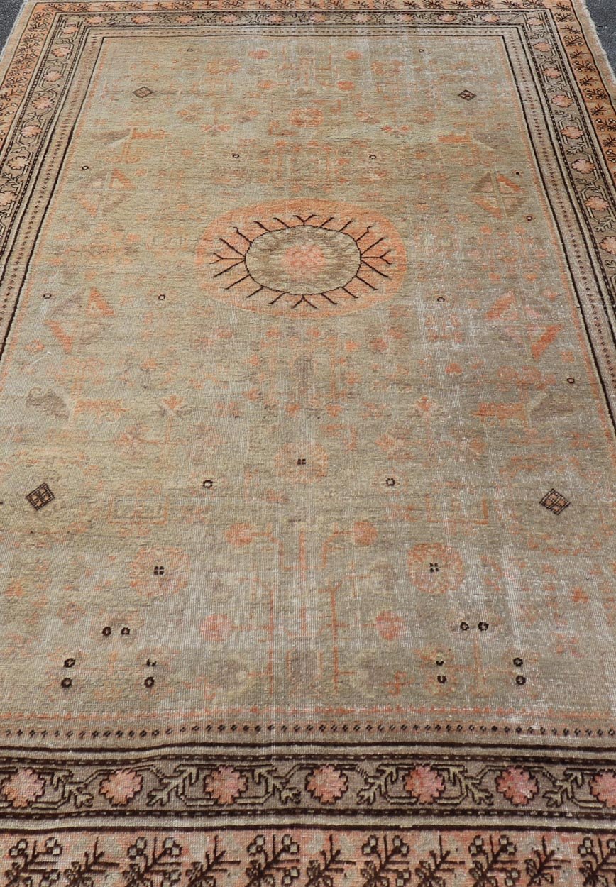 Exquisite Antique Khotan Rug with Intricate All - Over Sub - Geometric Floral Design. Keivan Woven Arts / rug X23 - 0820 - 424, country of origin / type: Turkestan / Khotan, circa early - 20th Century. Measures: 6'4 x 11'7 This Central Asian Khotan rug is... - Keivan Woven ArtsX23 - 0820 - 424 - 24886Rug