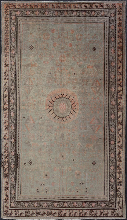 Exquisite Antique Khotan Rug with Intricate All - Over Sub - Geometric Floral Design. Keivan Woven Arts / rug X23 - 0820 - 424, country of origin / type: Turkestan / Khotan, circa early - 20th Century. Measures: 6'4 x 11'7 This Central Asian Khotan rug is... - Keivan Woven ArtsX23 - 0820 - 424 - 24886Rug
