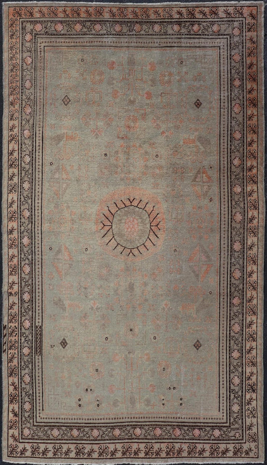 Exquisite Antique Khotan Rug with Intricate All - Over Sub - Geometric Floral Design. Keivan Woven Arts / rug X23 - 0820 - 424, country of origin / type: Turkestan / Khotan, circa early - 20th Century. Measures: 6'4 x 11'7 This Central Asian Khotan rug is... - Keivan Woven ArtsX23 - 0820 - 424 - 24886Rug