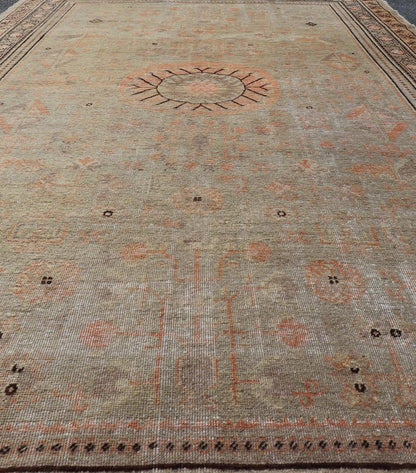 Exquisite Antique Khotan Rug with Intricate All - Over Sub - Geometric Floral Design. Keivan Woven Arts / rug X23 - 0820 - 424, country of origin / type: Turkestan / Khotan, circa early - 20th Century. Measures: 6'4 x 11'7 This Central Asian Khotan rug is... - Keivan Woven ArtsX23 - 0820 - 424 - 24886Rug