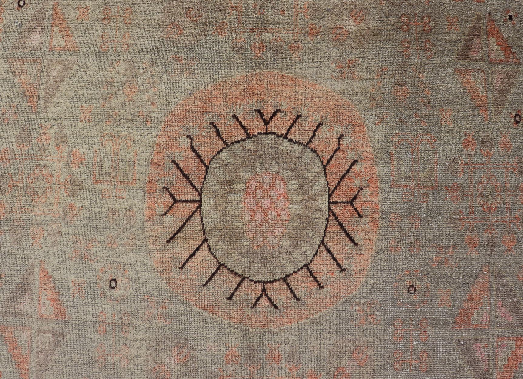 Exquisite Antique Khotan Rug with Intricate All - Over Sub - Geometric Floral Design. Keivan Woven Arts / rug X23 - 0820 - 424, country of origin / type: Turkestan / Khotan, circa early - 20th Century. Measures: 6'4 x 11'7 This Central Asian Khotan rug is... - Keivan Woven ArtsX23 - 0820 - 424 - 24886Rug