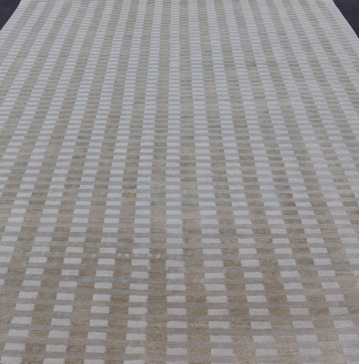Large Wool and Silk Modern Tibetan Rug in Neutrals and Earth Tones Of Tan, Taupe. Keivan Woven Arts / rug X23 - 1001, country of origin / type: Nepal / Modern, Early 21st Century. Measures: 10'0 x 15'0 This rug from Nepal is made of silk and wool... - Keivan Woven ArtsX23 - 1001 - 24892Rugs