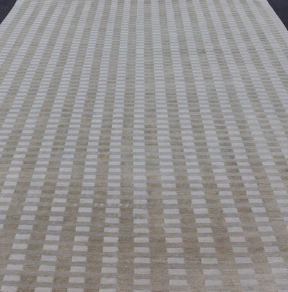 Large Wool and Silk Modern Tibetan Rug in Neutrals and Earth Tones Of Tan, Taupe. Keivan Woven Arts / rug X23 - 1001, country of origin / type: Nepal / Modern, Early 21st Century. Measures: 10'0 x 15'0 This rug from Nepal is made of silk and wool... - Keivan Woven ArtsX23 - 1001 - 24892Rugs