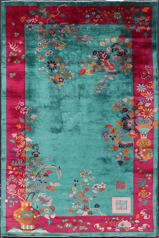 Chinese Art Deco Rug with Large Vining Flowers Keivan Woven Arts. Keivan Woven Arts / rug X23 - 1002, country of origin / type: China / Art Deco, circa 1920. Measures: 9'6 x 13'5 Alive with color, this beautiful antique Art Deco Chinese rug (circa... - Keivan Woven ArtsX23 - 1002 - 25612Rugs