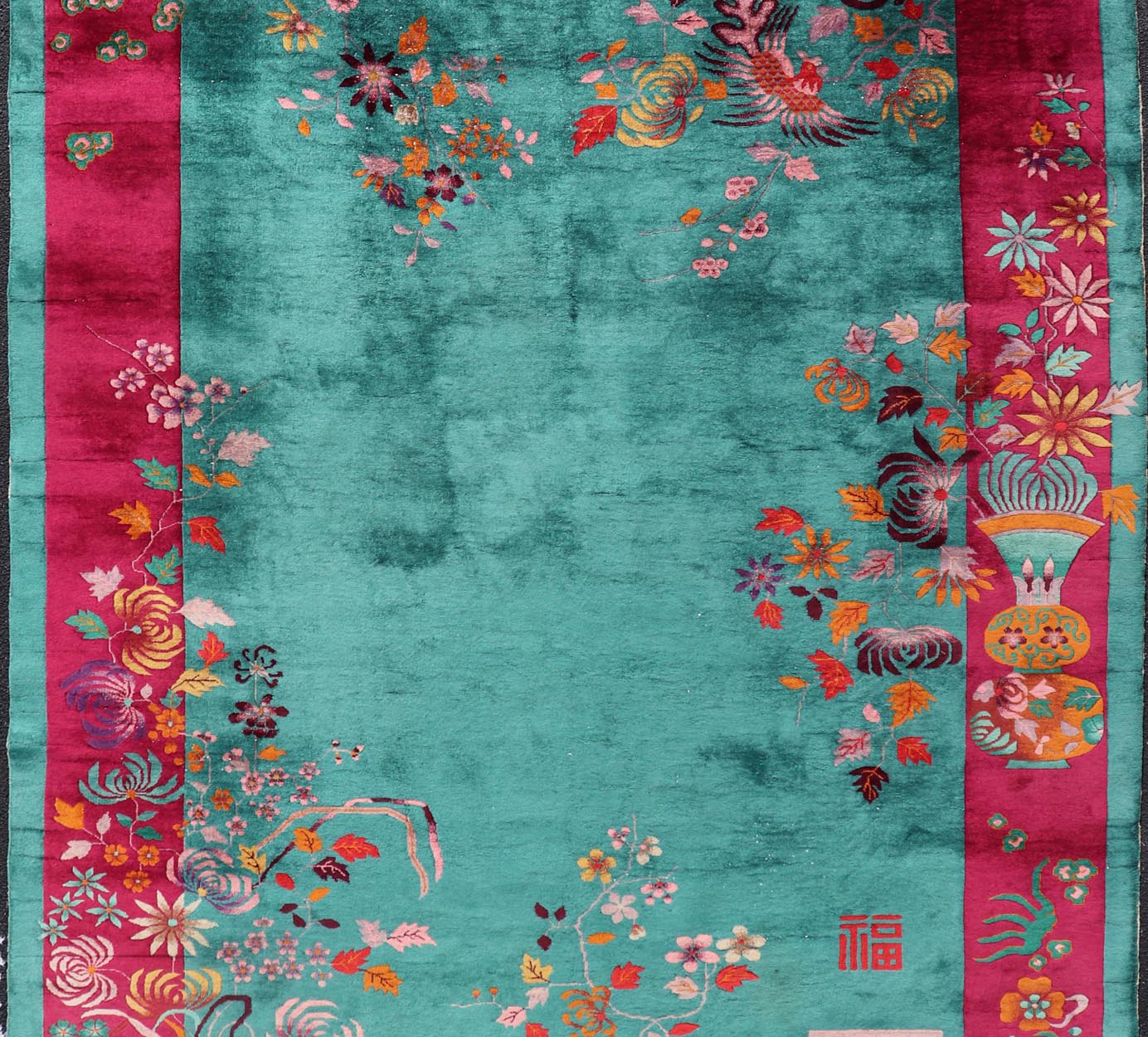 Chinese Art Deco Rug with Large Vining Flowers Keivan Woven Arts. Keivan Woven Arts / rug X23 - 1002, country of origin / type: China / Art Deco, circa 1920. Measures: 9'6 x 13'5 Alive with color, this beautiful antique Art Deco Chinese rug (circa... - Keivan Woven ArtsX23 - 1002 - 25612Rug