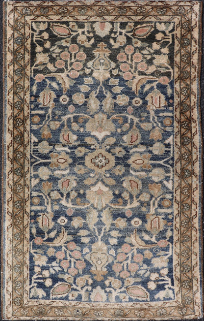 Measures: 2'3 x 3'9 Blue Oriental Floral Area Rug with Beige and Blue by Keivan Woven Arts. Rug/ X23 - 1107 / Iran, early 20th Century, hand knotted rug. This image depicts a beautiful rectangular area rug featuring a traditional oriental design.... - Keivan Woven ArtsX23 - 1107 - 27397Rug