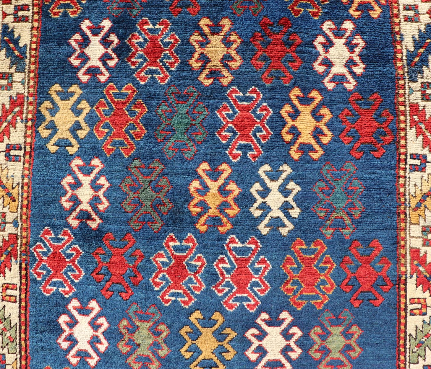 Antique Caucasian Kazak Rug with Geometric And Tribal Motifs Keivan Woven Arts. Keivan Woven Arts / rug /X23 - 1201 - 169, country of origin / type: Caucasus / Kazak, circa 1875. Measures: 4'3 x 7'6 This late 19th - century treasure is rendered in bl... - Keivan Woven ArtsX23 - 1201 - 169 - 25619Rugs