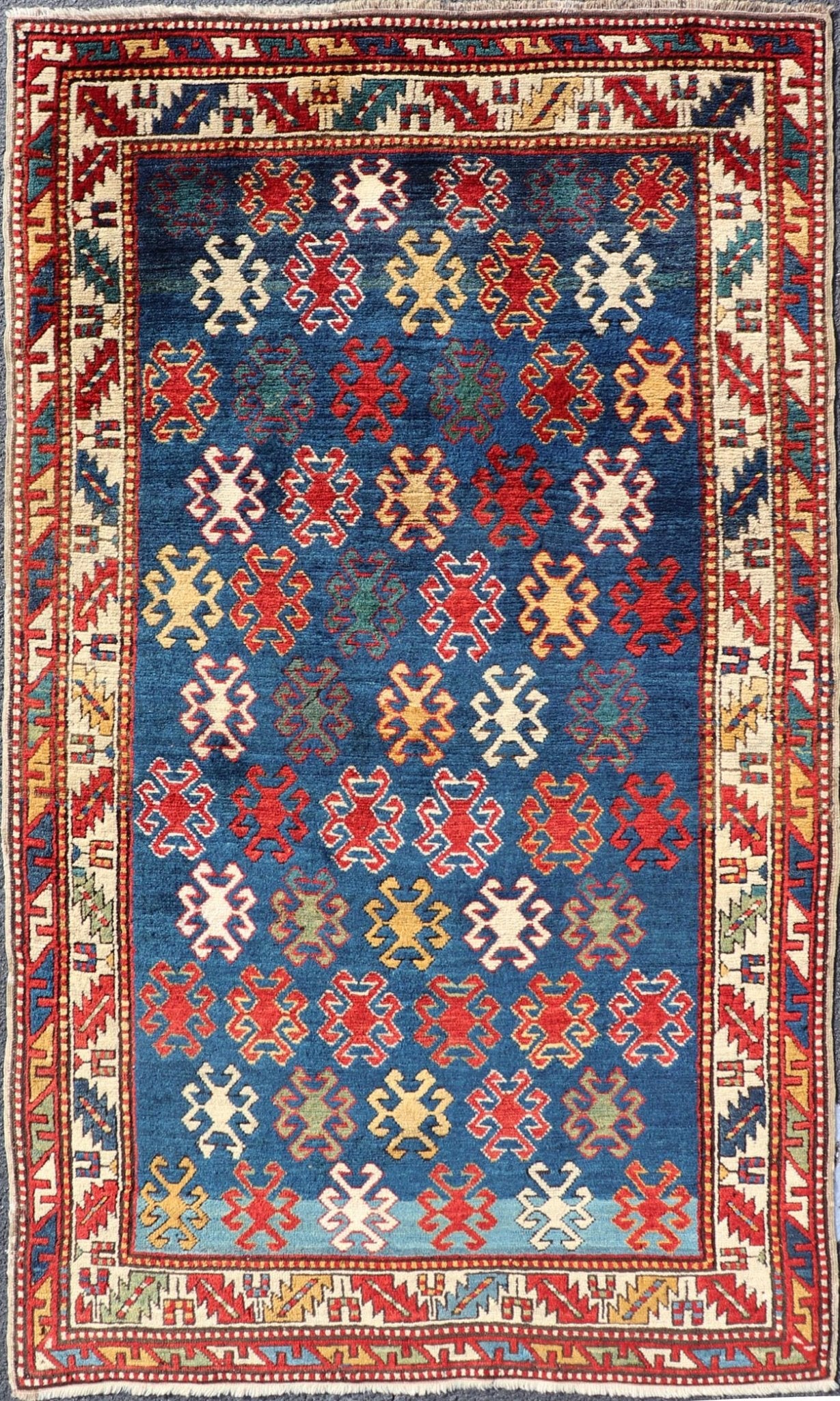 Antique Caucasian Kazak Rug with Geometric And Tribal Motifs Keivan Woven Arts. Keivan Woven Arts / rug /X23 - 1201 - 169, country of origin / type: Caucasus / Kazak, circa 1875. Measures: 4'3 x 7'6 This late 19th - century treasure is rendered in bl... - Keivan Woven ArtsX23 - 1201 - 169 - 25619Rugs