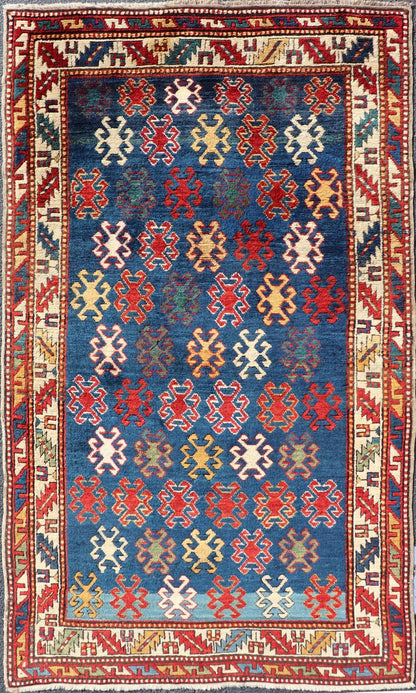Antique Caucasian Kazak Rug with Geometric And Tribal Motifs Keivan Woven Arts. Keivan Woven Arts / rug /X23 - 1201 - 169, country of origin / type: Caucasus / Kazak, circa 1875. Measures: 4'3 x 7'6 This late 19th - century treasure is rendered in bl... - Keivan Woven ArtsX23 - 1201 - 169 - 25619Rugs
