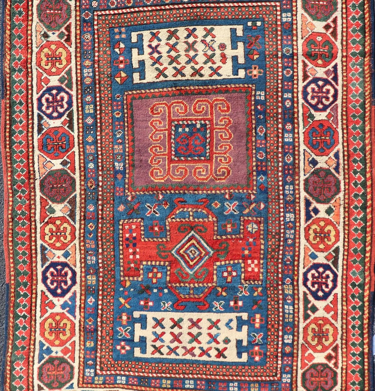 Antique Caucasian Kazak Rug with Geometrics Medallions Keivan Woven Arts. Keivan Woven Arts / rug X23 - 1204 - 188, country of origin / type: Caucasus late 19th Century. Measures: 4'4 x 7'0 Kazak rugs are among the most desirable Caucasian rugs. Th... - Keivan Woven ArtsX23 - 1204 - 188 - 25627Rugs