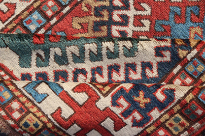 Antique Caucasian Kazak Rug With Geometric Design Medallion's Keivan Woven Arts. Keivan Woven Arts / rug X23 - 1205 - 197, country of origin / type: Caucuses / Caucasian Kazak, circa 1880. Measures: 3'10 x 7'4 Brilliant Kazak rugs are among the most... - Keivan Woven ArtsX23 - 1205 - 197 - 25633Rugs