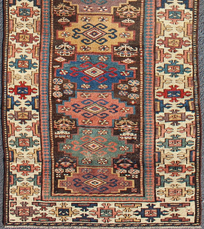 Northwest Persian antique runner with geometric design in multicolored tones, rug zir - 12, country of origin / type: Iran / N.W. Persian Tribal, circa 1900. This jewel - toned antique N.W. Persian rug, circa 1900, features a unique blend of colors ... - Keivan Woven ArtsZIR - 12 - 9396Rug