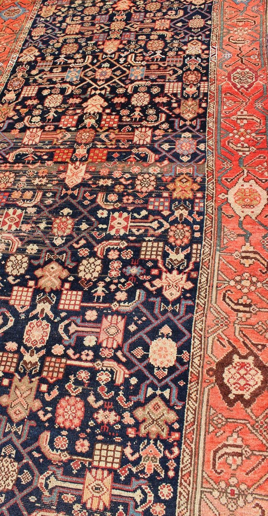 Variegated Border Malayer antique runner from Persia with geometric floral central field design, rug zir - 14, country of origin / type: Iran / Malayer, circa 1900. This antique Persian Malayer long runner, circa early 20th century, relies heavily... - Keivan Woven ArtsZIR - 14 - 9400