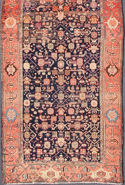 Variegated Border Malayer antique runner from Persia with geometric floral central field design, rug zir - 14, country of origin / type: Iran / Malayer, circa 1900. This antique Persian Malayer long runner, circa early 20th century, relies heavily... - Keivan Woven ArtsZIR - 14 - 9400Rug