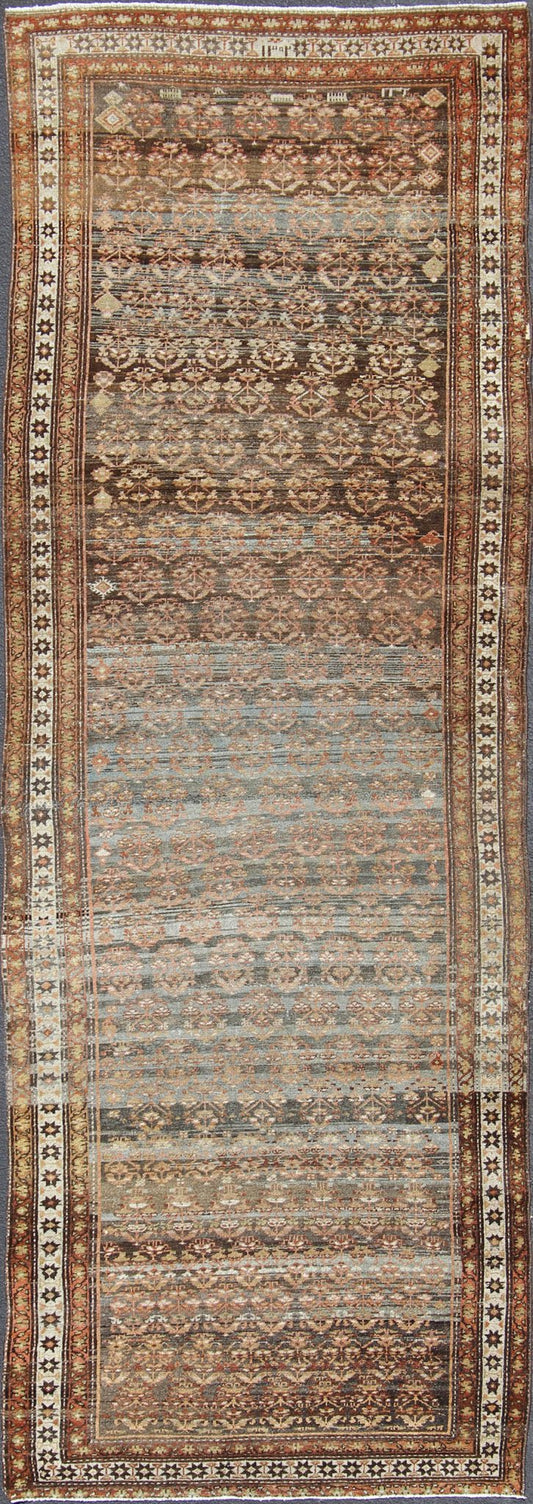 All - Over Design Antique Persian Malayer wide Runner in Natural Brown and Multi - Colors. Traditional Malayer antique runner from Persia with Ornate design, Keivan Woven Arts / rug zir - 16, country of origin / type: Iran / Malayer, circa 1900 This a... - Keivan Woven ArtsZIR - 16 - 10076