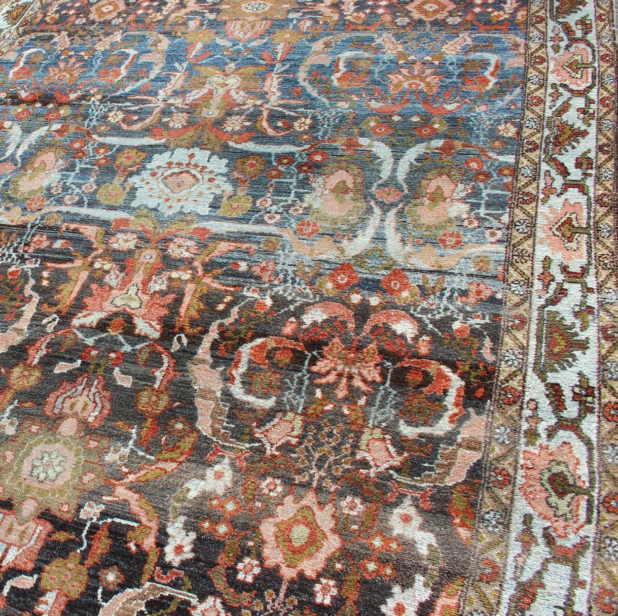 Antique Persian Hamedan Rug with All - Over Geometric Design in Blue, Brown Field Fine weave Hamedan antique distressed rug from Persia in various color tones with all - over expansive sub - geometric design, rug zir - 17, country of origin / type: Ir... - Keivan Woven ArtsZIR - 17 - 10082Rug