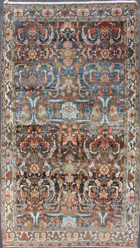 Antique Persian Hamedan Rug with All - Over Geometric Design in Blue, Brown Field Fine weave Hamedan antique distressed rug from Persia in various color tones with all - over expansive sub - geometric design, rug zir - 17, country of origin / type: Ir... - Keivan Woven ArtsZIR - 17 - 10082