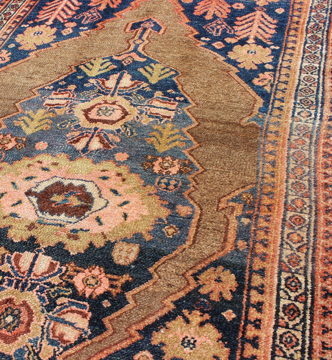 Tribal Medallion Design Antique Persian Serab Rug in Camel and Shades of Blue. this antique rug with Medallion design in camel and shades of blue, rug zir - 18, country of origin / type: Iran / Serab, circa 1900. Keivan Woven Arts This handwoven,... - Keivan Woven ArtsZIR - 18 - 10086Rug