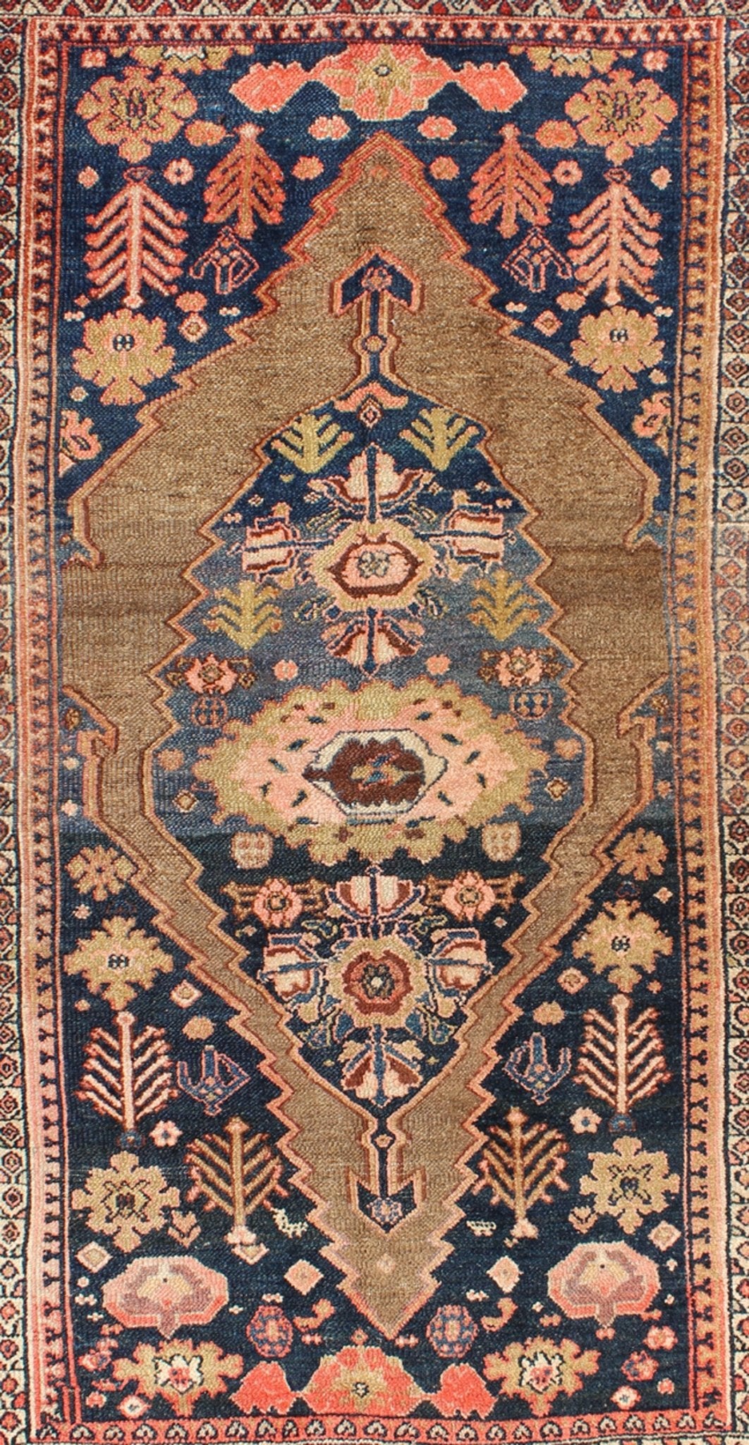 Tribal Medallion Design Antique Persian Serab Rug in Camel and Shades of Blue. this antique rug with Medallion design in camel and shades of blue, rug zir - 18, country of origin / type: Iran / Serab, circa 1900. Keivan Woven Arts This handwoven,... - Keivan Woven ArtsZIR - 18 - 10086Rug