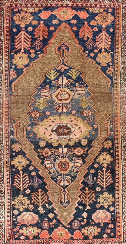 Tribal Medallion Design Antique Persian Serab Rug in Camel and Shades of Blue. this antique rug with Medallion design in camel and shades of blue, rug zir - 18, country of origin / type: Iran / Serab, circa 1900. Keivan Woven Arts This handwoven,... - Keivan Woven ArtsZIR - 18 - 10086Rug