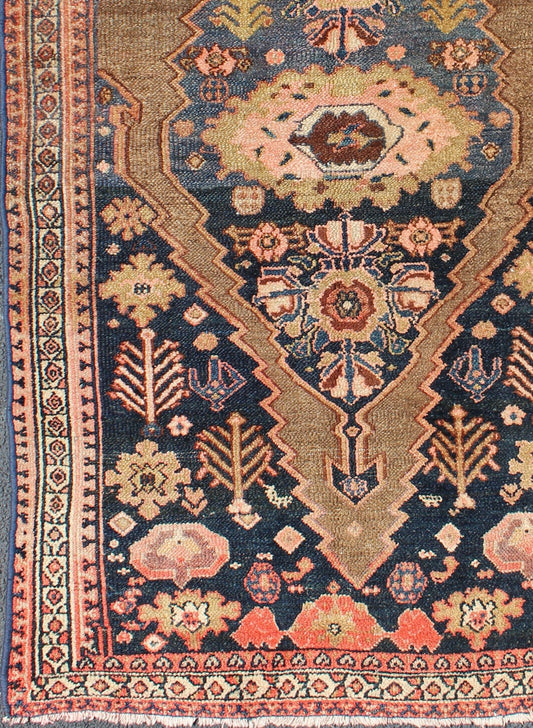 Tribal Medallion Design Antique Persian Serab Rug in Camel and Shades of Blue. this antique rug with Medallion design in camel and shades of blue, rug zir - 18, country of origin / type: Iran / Serab, circa 1900. Keivan Woven Arts This handwoven,... - Keivan Woven ArtsZIR - 18 - 10086Rug