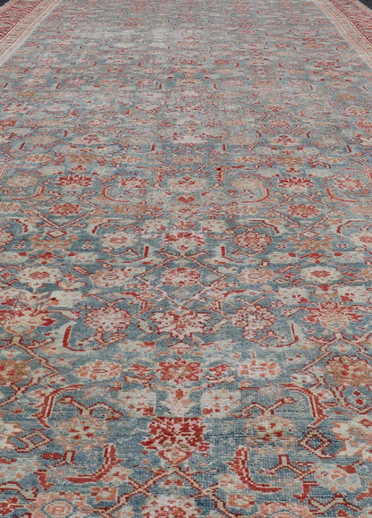 Antique Persian Malayer Gallery Rug with All Over Design in Blue's and Red. Keivan Woven Arts; rug # ZIR - 2 / Country of origin: Iran Type/ Malayer Circa 1900's Measures: 6'2 x 18'2 This antique Malayer gallery carpet from 1900's Persia featur... - Keivan Woven ArtsZIR - 2 - 9862Rug