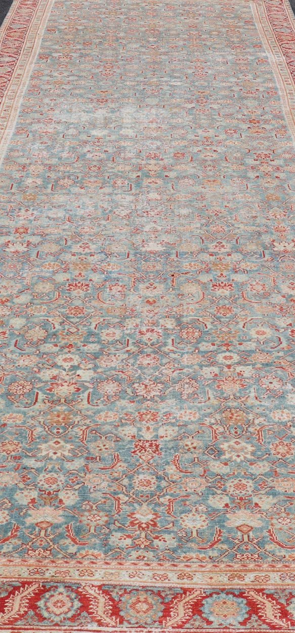 Antique Persian Malayer Gallery Rug with All Over Design in Blue's and Red. Keivan Woven Arts; rug # ZIR - 2 / Country of origin: Iran Type/ Malayer Circa 1900's Measures: 6'2 x 18'2 This antique Malayer gallery carpet from 1900's Persia featur... - Keivan Woven ArtsZIR - 2 - 9862Rug