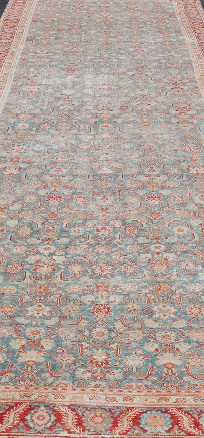 Antique Persian Malayer Gallery Rug with All Over Design in Blue's and Red. Keivan Woven Arts; rug # ZIR - 2 / Country of origin: Iran Type/ Malayer Circa 1900's Measures: 6'2 x 18'2 This antique Malayer gallery carpet from 1900's Persia featur... - Keivan Woven ArtsZIR - 2 - 9862Rug