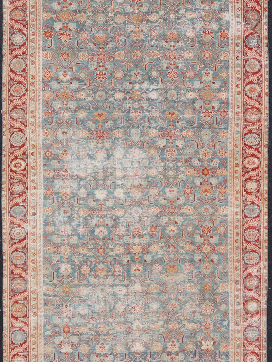 Antique Persian Malayer Gallery Rug with All Over Design in Blue's and Red. Keivan Woven Arts; rug # ZIR - 2 / Country of origin: Iran Type/ Malayer Circa 1900's Measures: 6'2 x 18'2 This antique Malayer gallery carpet from 1900's Persia featur... - Keivan Woven ArtsZIR - 2 - 9862Rug